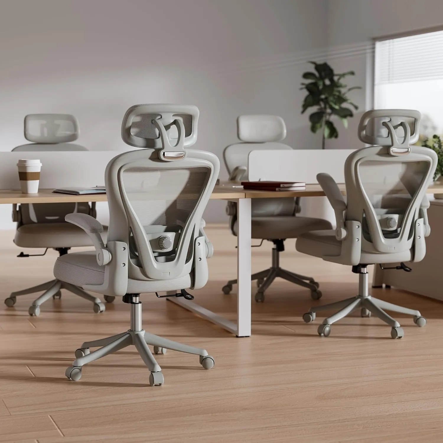 Grey Ergonomic Office Chair M903, High Back Comfy Mesh Desk Chair with Wheels, Adjustable Lumbar Support, Headrest