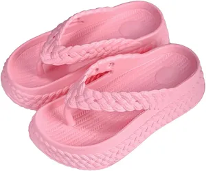 Harssidanzar Womens EVA Braided Strap Flip Flops, Comfortable Non-Slip Casual Beach Slippers for Women HL219US