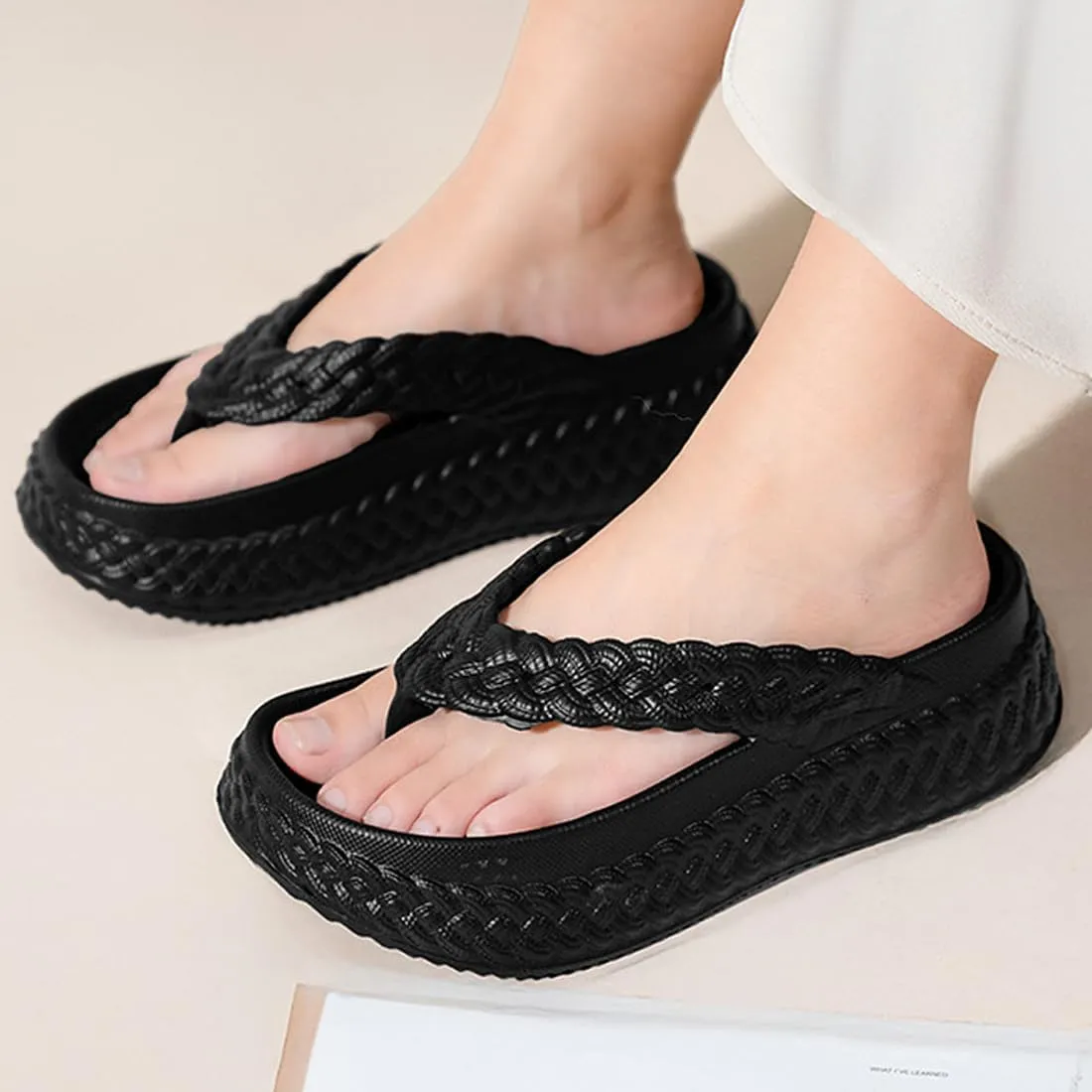 Harssidanzar Womens EVA Braided Strap Flip Flops, Comfortable Non-Slip Casual Beach Slippers for Women HL219US