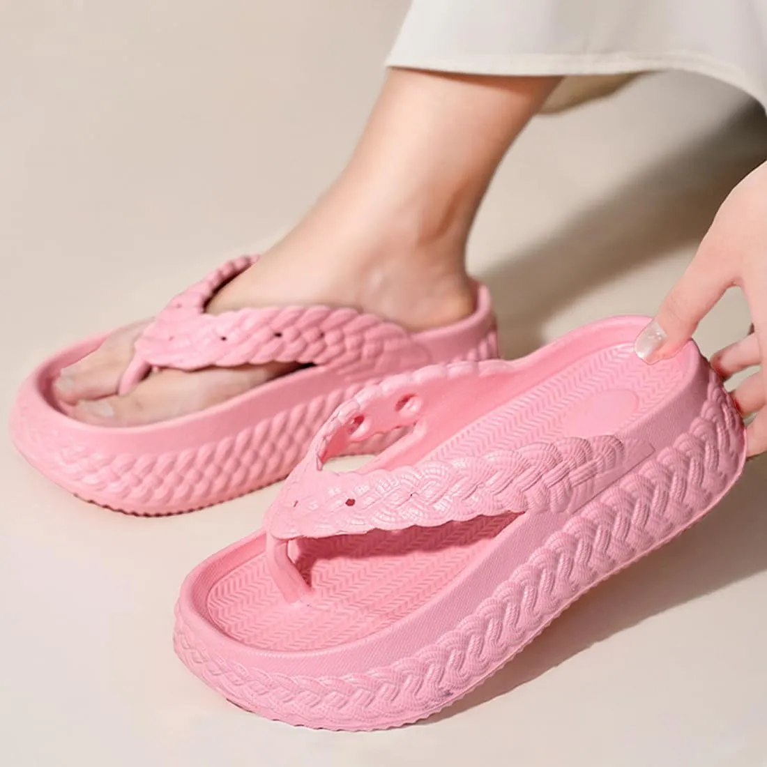 Harssidanzar Womens EVA Braided Strap Flip Flops, Comfortable Non-Slip Casual Beach Slippers for Women HL219US