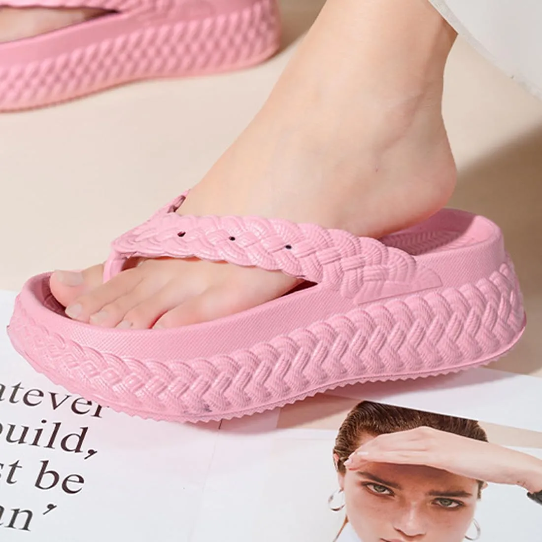 Harssidanzar Womens EVA Braided Strap Flip Flops, Comfortable Non-Slip Casual Beach Slippers for Women HL219US
