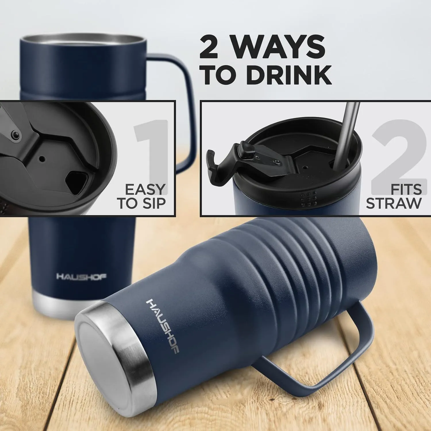 HAUSHOF 24 oz Travel Mug with Handle, Stainless Steel Vacuum Insulated Coffee Travel Mug, Double Wall with Leakproof Lid, BPA Free