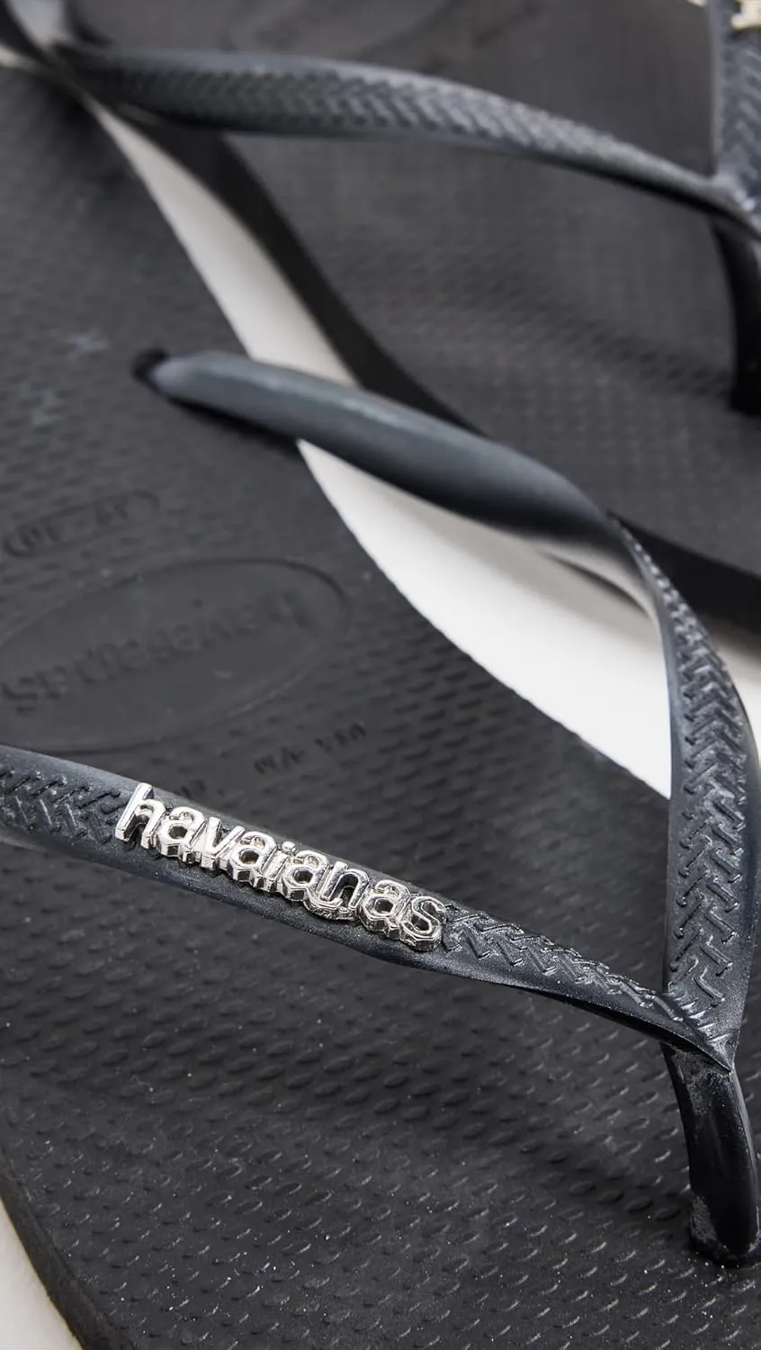 Havaianas Women's Slim Square Logo Metallic Flip Flops