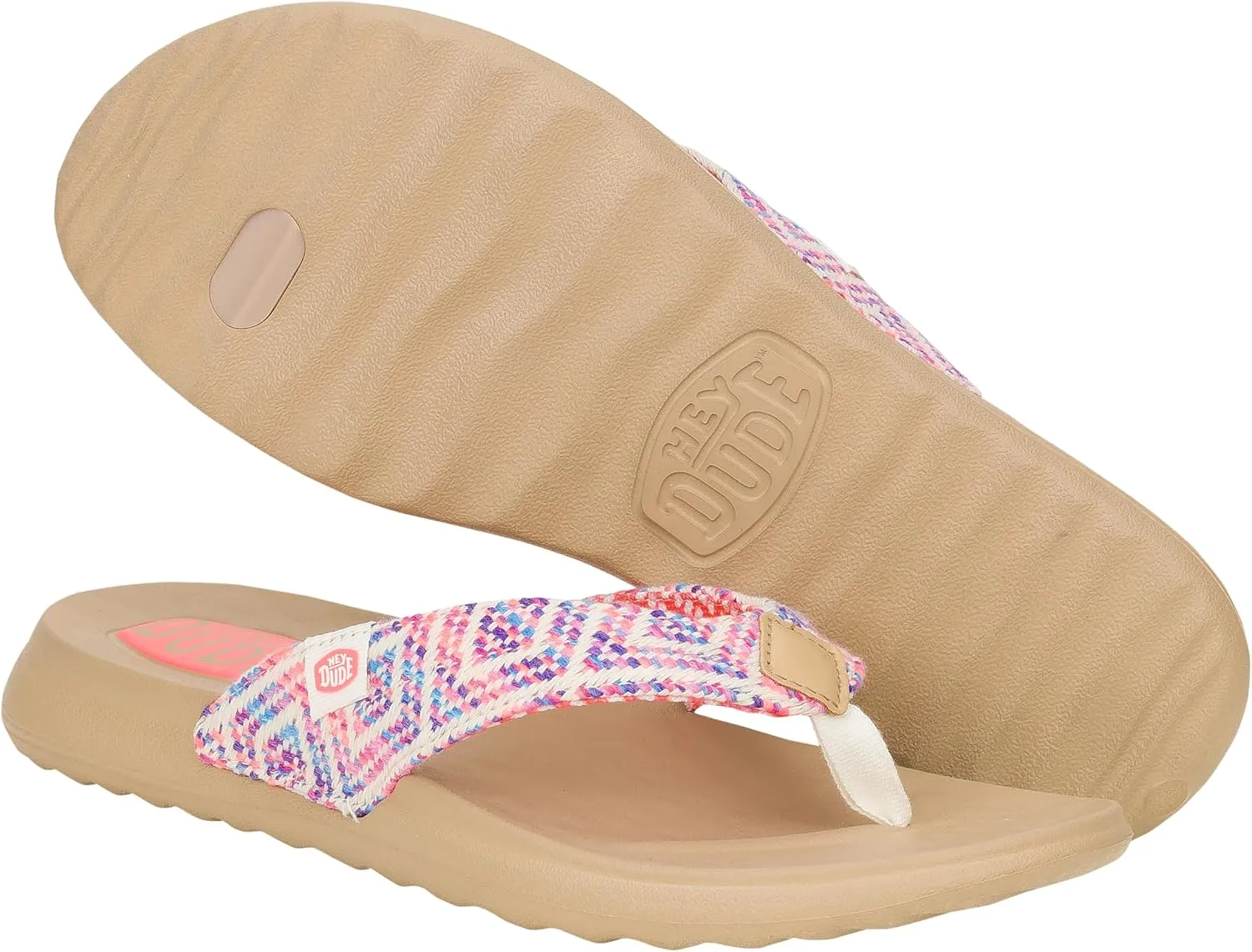 HEYDUDE Christi Flip Surf Baja Blue/Pink/Multi Size 5, Women’s Sandals, women's flip flops, Comfortable & Light-Weight