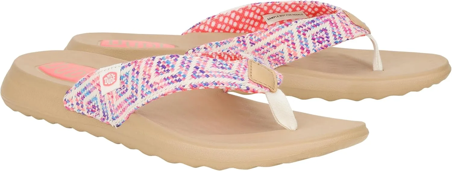 HEYDUDE Christi Flip Surf Baja Blue/Pink/Multi Size 5, Women’s Sandals, women's flip flops, Comfortable & Light-Weight