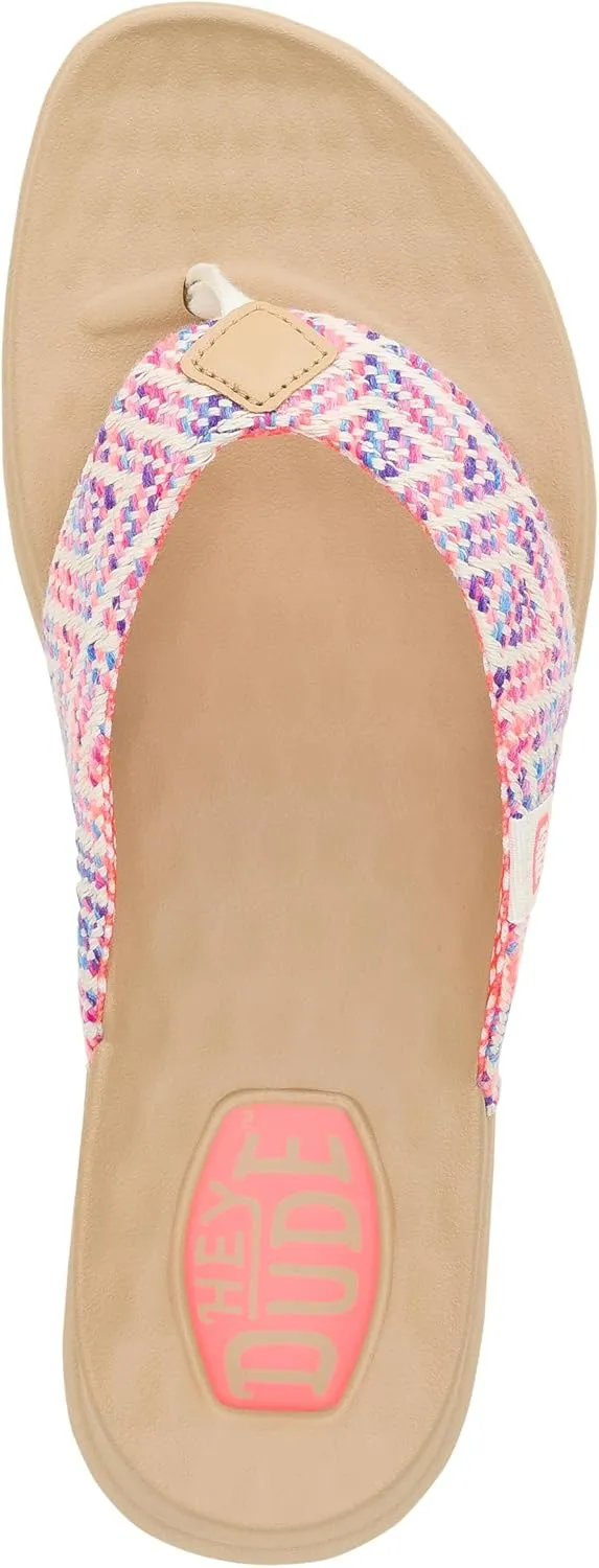 HEYDUDE Christi Flip Surf Baja Blue/Pink/Multi Size 5, Women’s Sandals, women's flip flops, Comfortable & Light-Weight