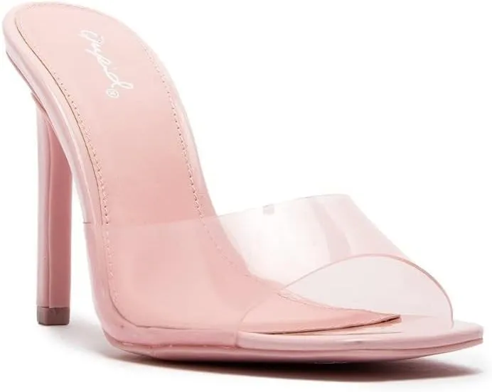 Highlight-55 Transparent Mules Square Open Toe Sexy Stiletto High Heels for Women (10, Pink, Numeric_10)