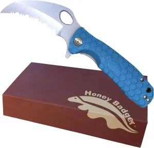 Honey Badger Pocket Knife Folding Flipper EDC Deep Pocket Carry for Outdoor Tactical Survival Camping HB1128 Claw Serrated Medium Blue D2