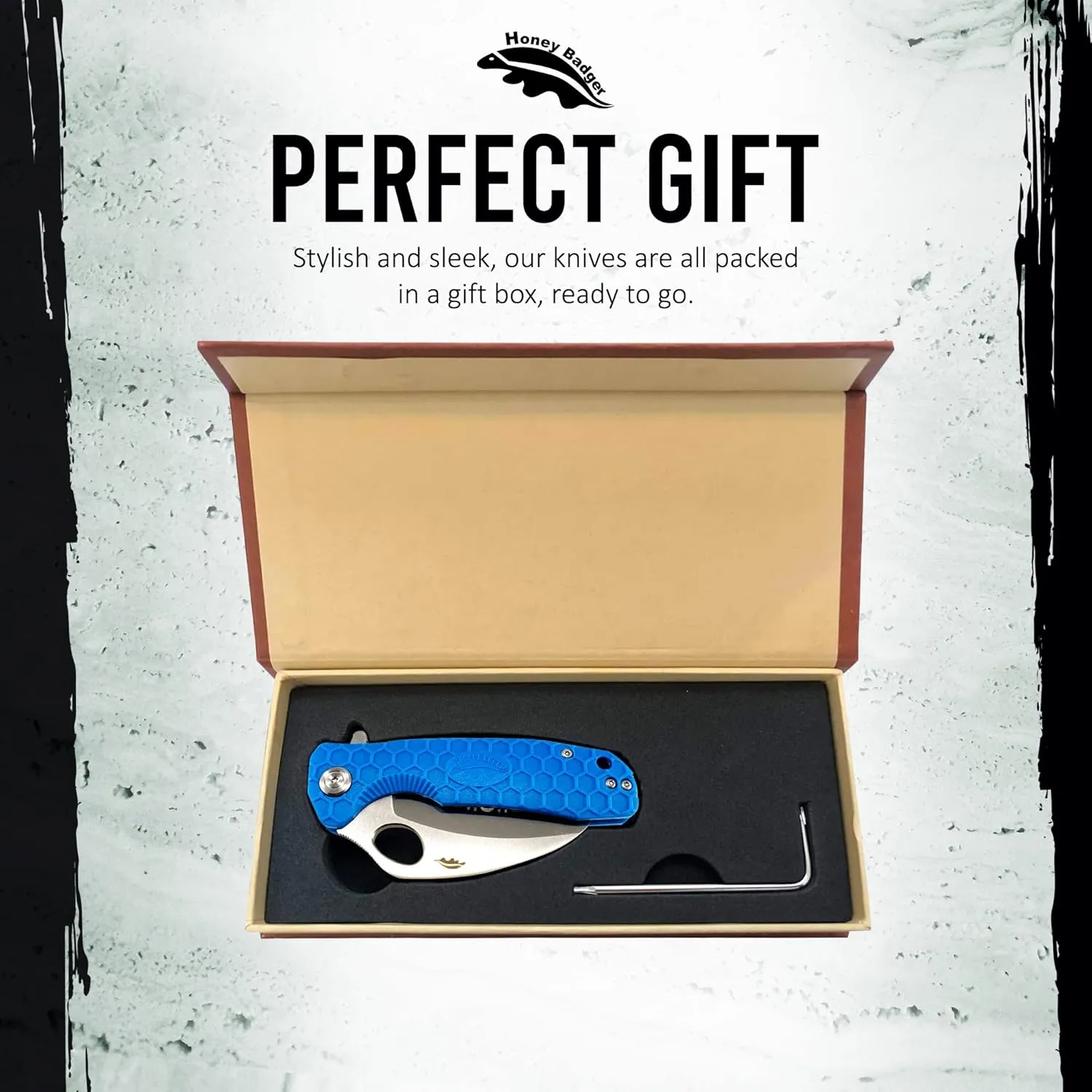 Honey Badger Pocket Knife Folding Flipper EDC Deep Pocket Carry for Outdoor Tactical Survival Camping HB1128 Claw Serrated Medium Blue D2