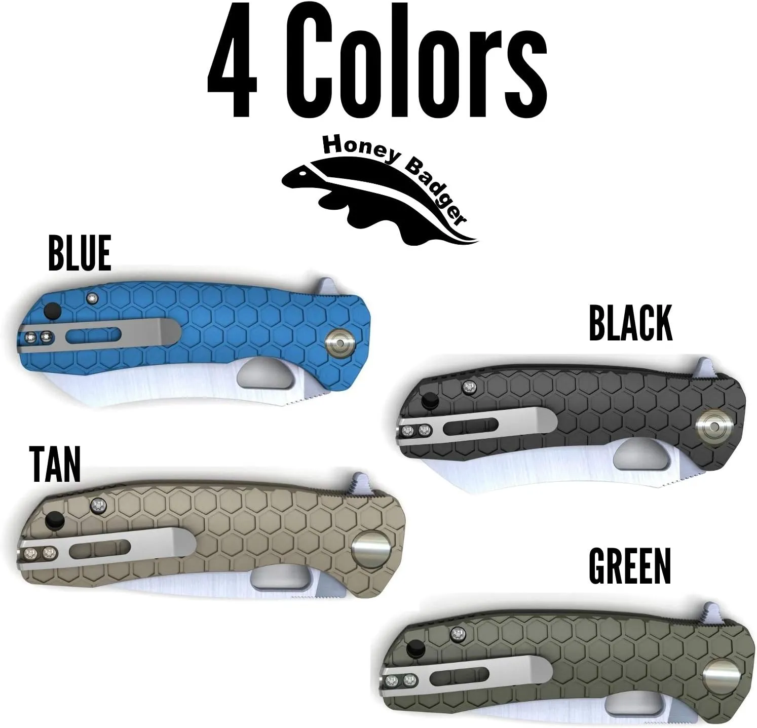 Honey Badger Pocket Knife Folding Flipper EDC Deep Pocket Carry for Outdoor Tactical Survival Camping HB1128 Claw Serrated Medium Blue D2