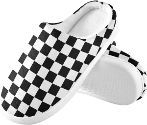 House Slippers for Women Girls,Black White Checkerboard Winter Fuzzy Memory Foam Cozy Shoes for Men Slippers Indoor Outdoor Bedroom