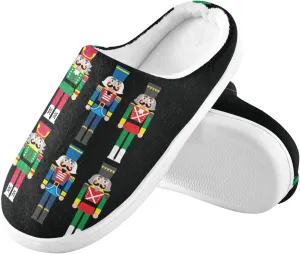 House Slippers for Women Girls,Christmas Nutcracker Black Winter Fuzzy Memory Foam Cozy Shoes for Men Slippers Indoor Outdoor Bedroom