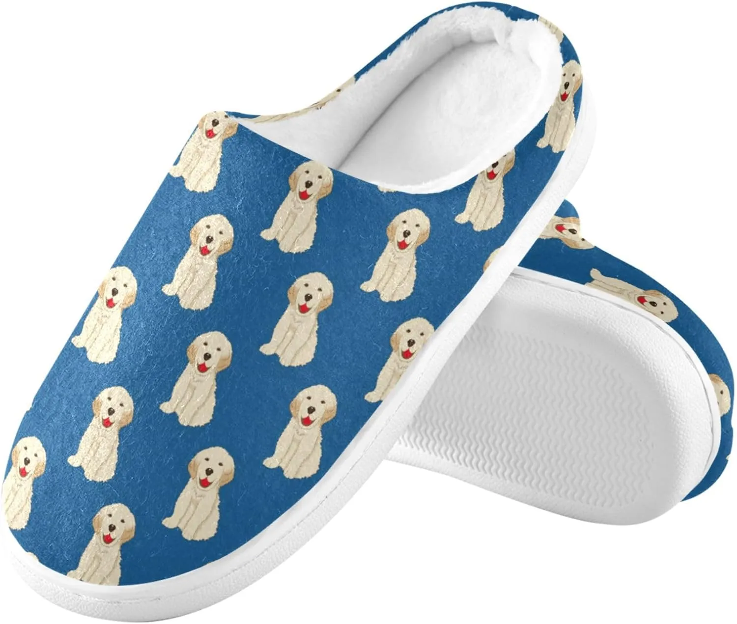 House Slippers for Women Girls,Labrador Golden Retriever Dog Blue Winter Fuzzy Memory Foam Cozy Shoes for Men Slippers Indoor Outdoor Bedroom
