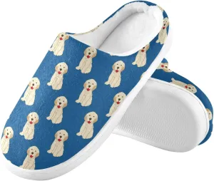 House Slippers for Women Girls,Labrador Golden Retriever Dog Blue Winter Fuzzy Memory Foam Cozy Shoes for Men Slippers Indoor Outdoor Bedroom