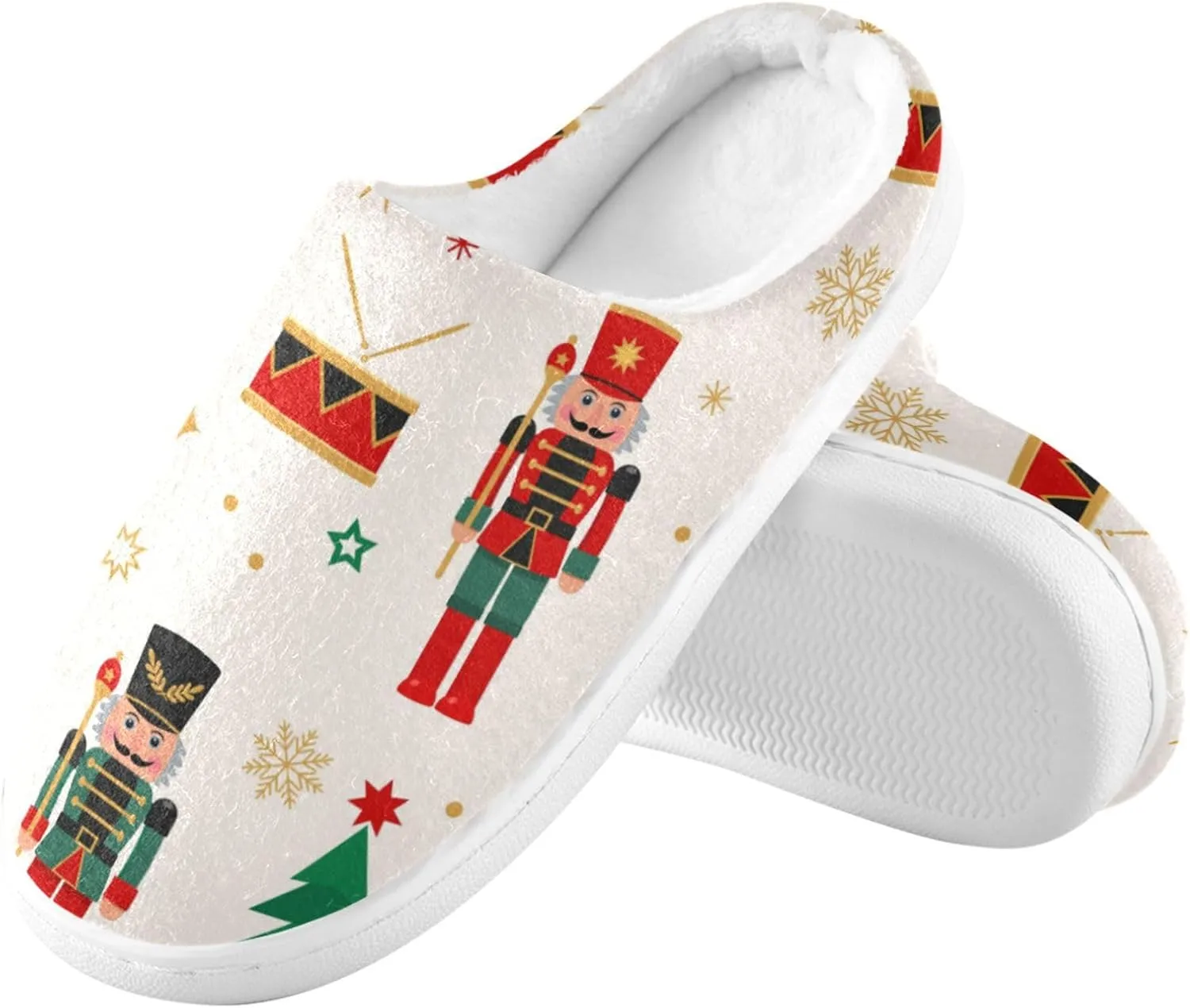 House Slippers for Women Girls,Nutcracker Christmas Tree Winter Fuzzy Memory Foam Cozy Shoes for Men Slippers Indoor Outdoor Bedroom