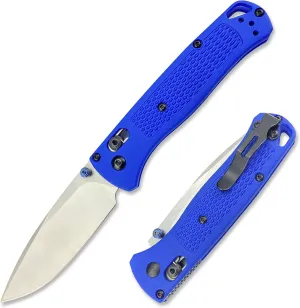 HUAAO Thumb Open Bugout Knife, Satin Plain Grivory Fiberglass Handle, Axis Lock Knife with Belt Clip, Everyday Carry Thumb Studs Manual Open (Blue)