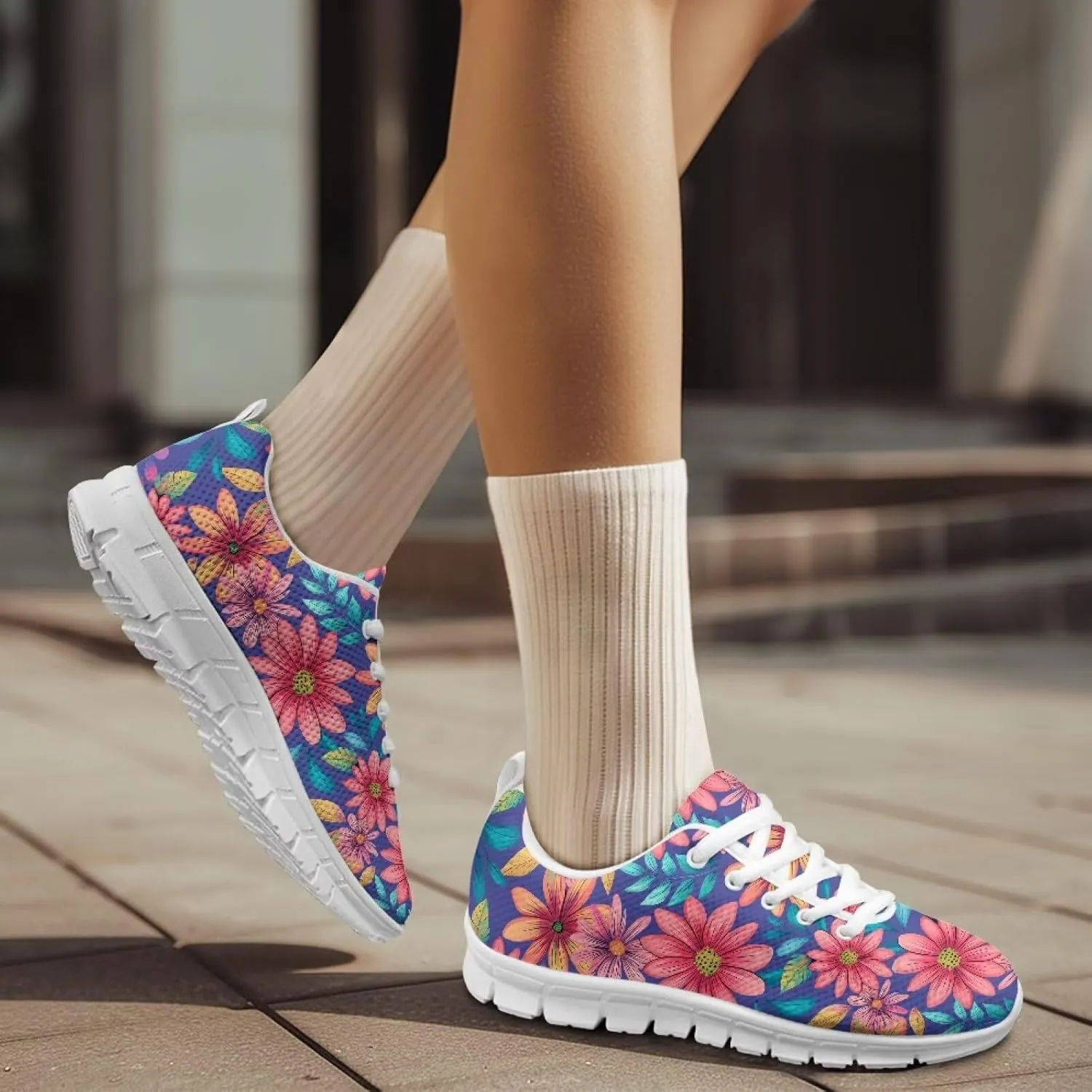 HUGS IDEA Women's Road Running Shoes Nurse Pattern Lightweight Sport Sneakers