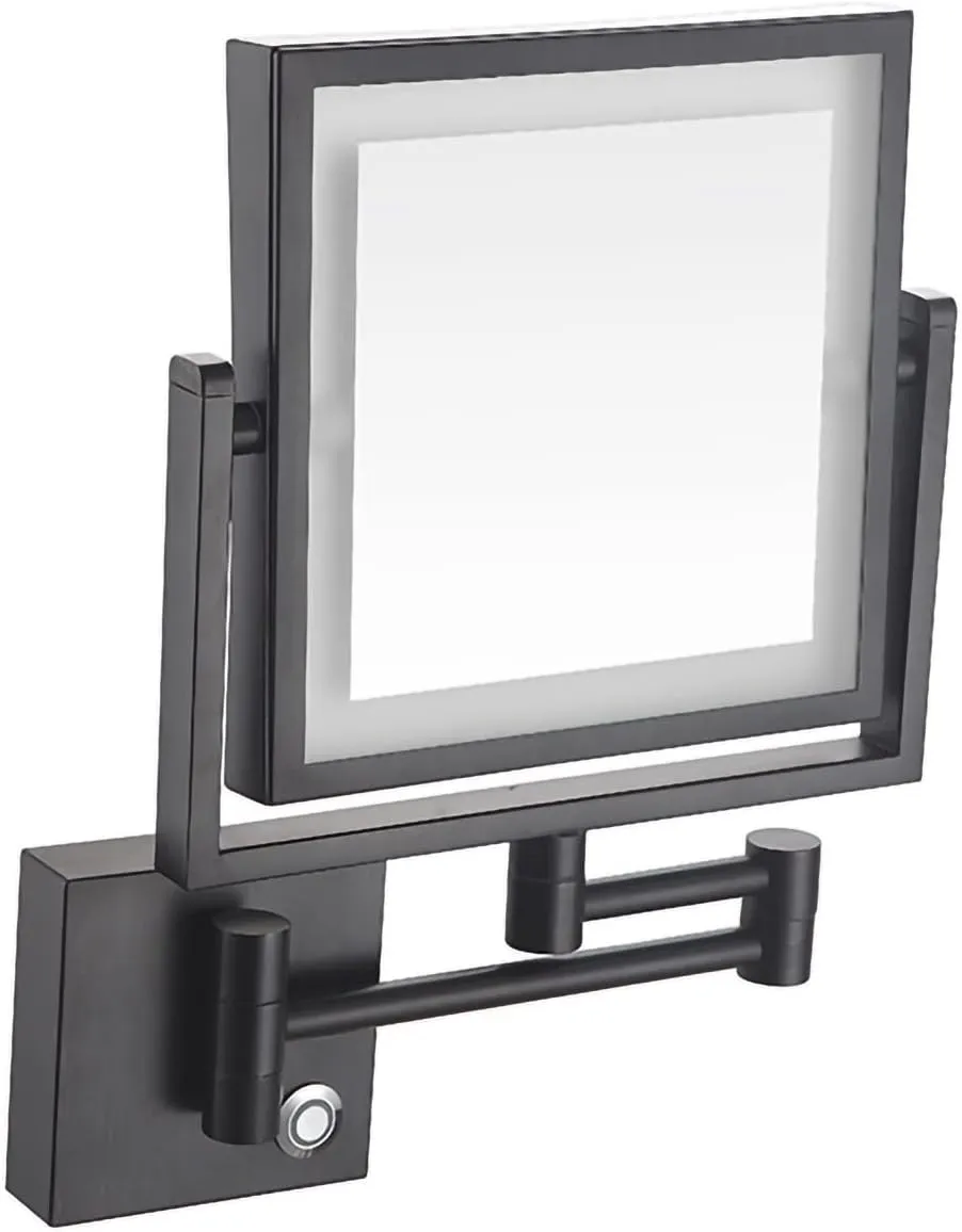 HUHJYUGE Square Double Sided Makeup Mirror Wall Mounted 1x/3x Magnification, Vanity Mirrors with Lamp, Bathroom Shaving Mirror with Extendable Arm 360° Swivel, Gifts for Women (ORB Plug)