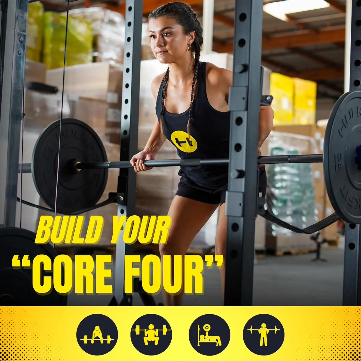 HulkFit 2.3-inch x 2.3-inch Pro Series Power Cage Squat Rack Attachments Accessories for Home Gym Strength Training Exercise Equipment | Bench Press, Squats, and Deadlifts