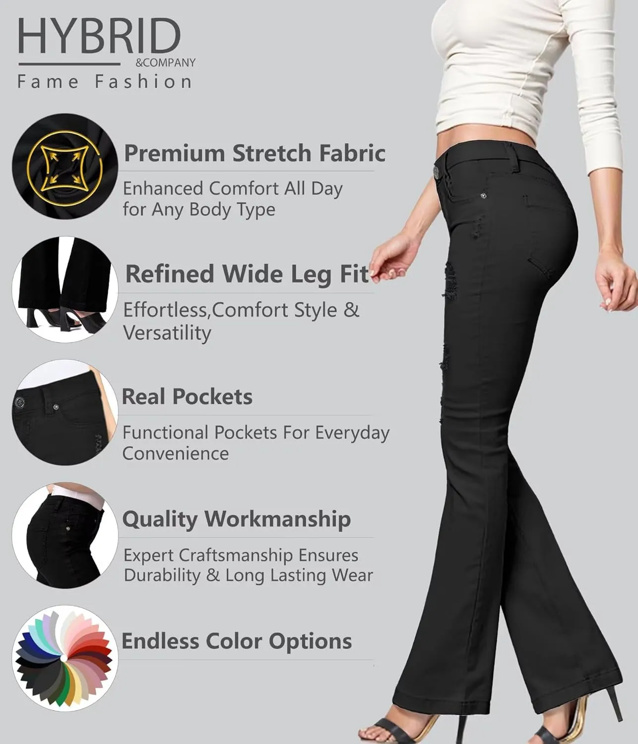 Hybrid & Company Women's Slim Boot Cut Stretch Pants