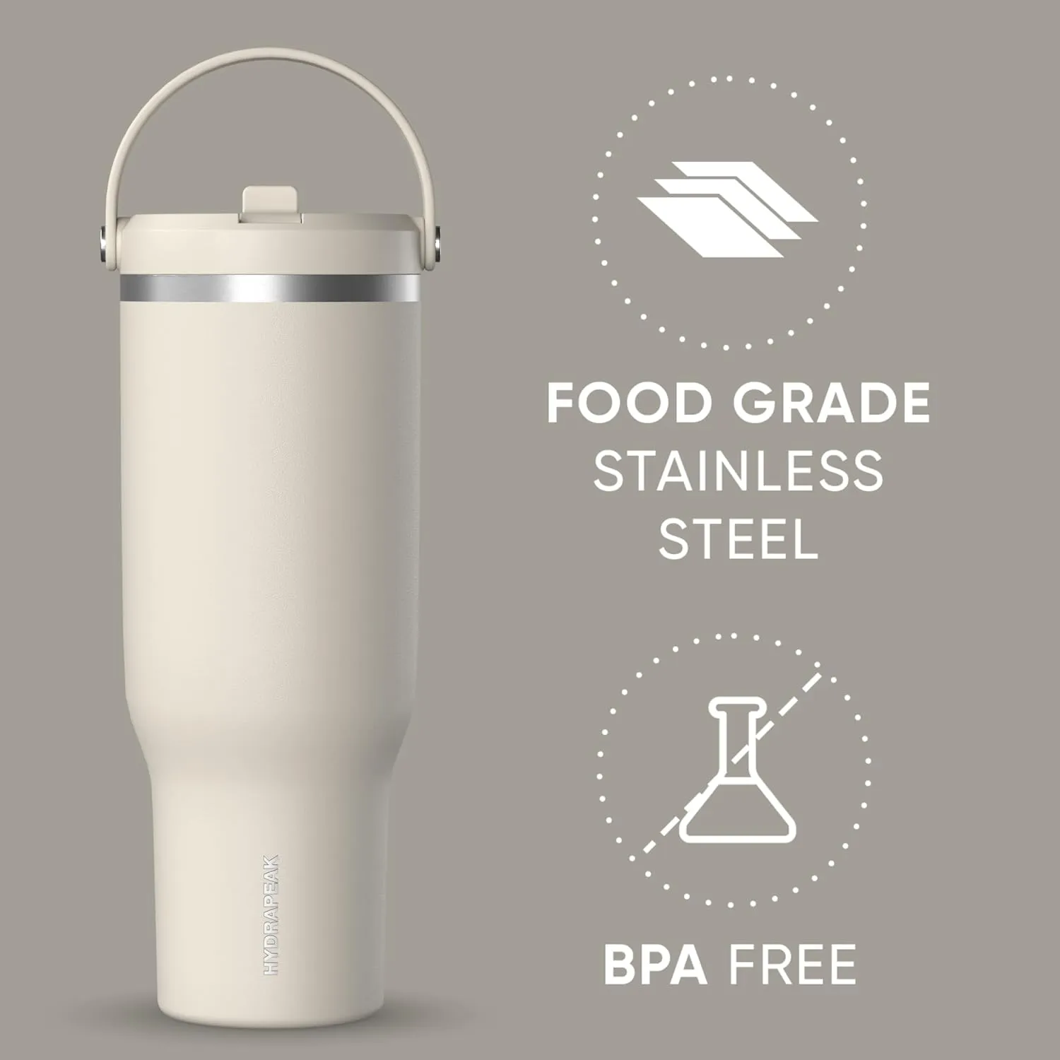 Hydrapeak Nomad 40 oz Tumbler with Handle and Straw Lid, Leakproof, Double Insulated, 40oz Cup Stainless Steel (Stone)