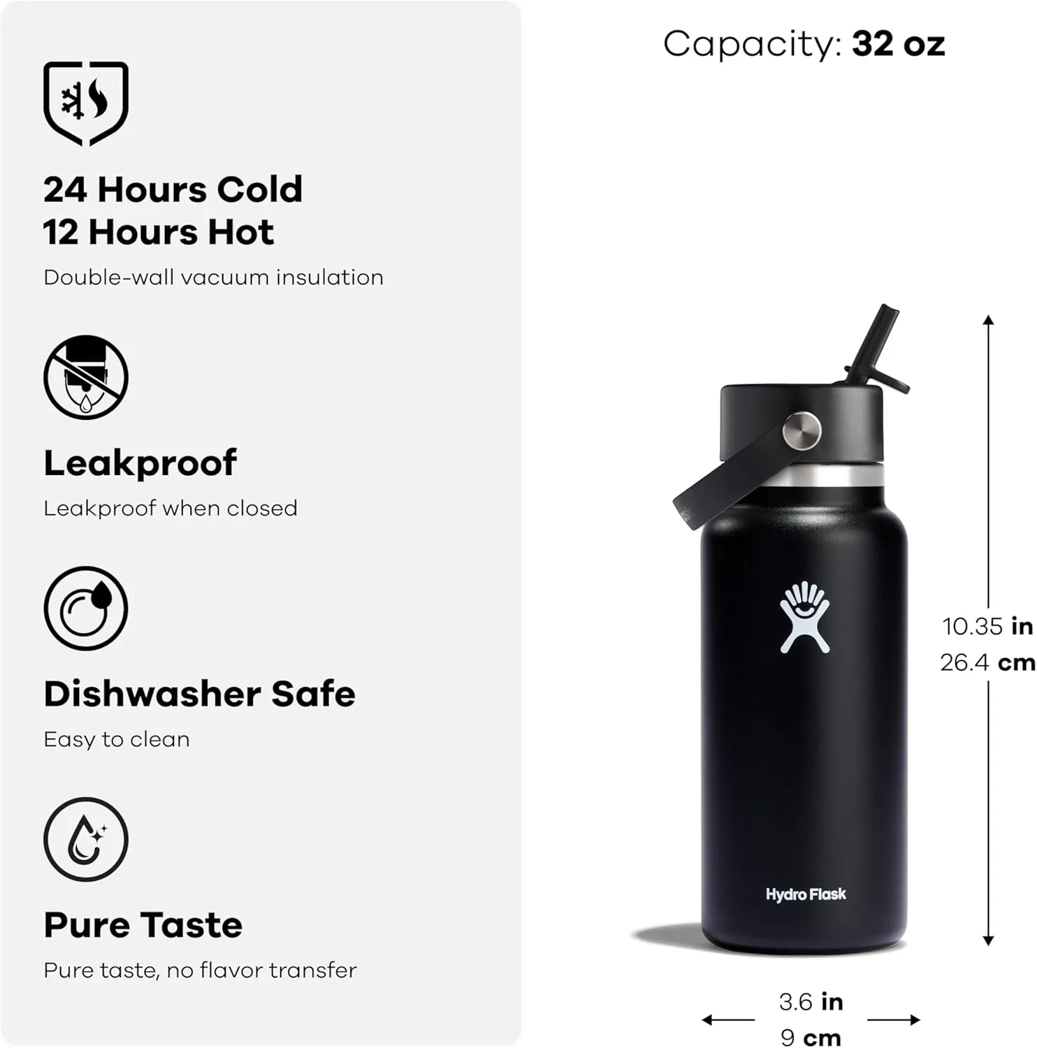 Hydro Flask Water Bottle - Insulated Stainless Steel - Wide Straw Lid, Non Spill, Leakproof in 32 Oz Jelly Green