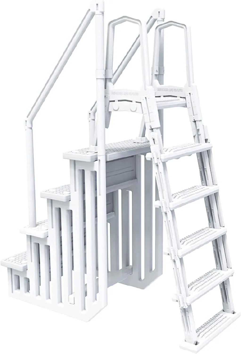 HYDROTOOLS By SWIMLINE 87945 Premium Resin In-Pool Step & Ladder Entry Exit Combo With Handrails For Above Ground Pools | 48 To 54 Inch Height | Extra Large Non Slip Treads And Flip Up External Ladder