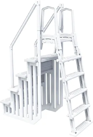 HYDROTOOLS By SWIMLINE 87945 Premium Resin In-Pool Step & Ladder Entry Exit Combo With Handrails For Above Ground Pools | 48 To 54 Inch Height | Extra Large Non Slip Treads And Flip Up External Ladder