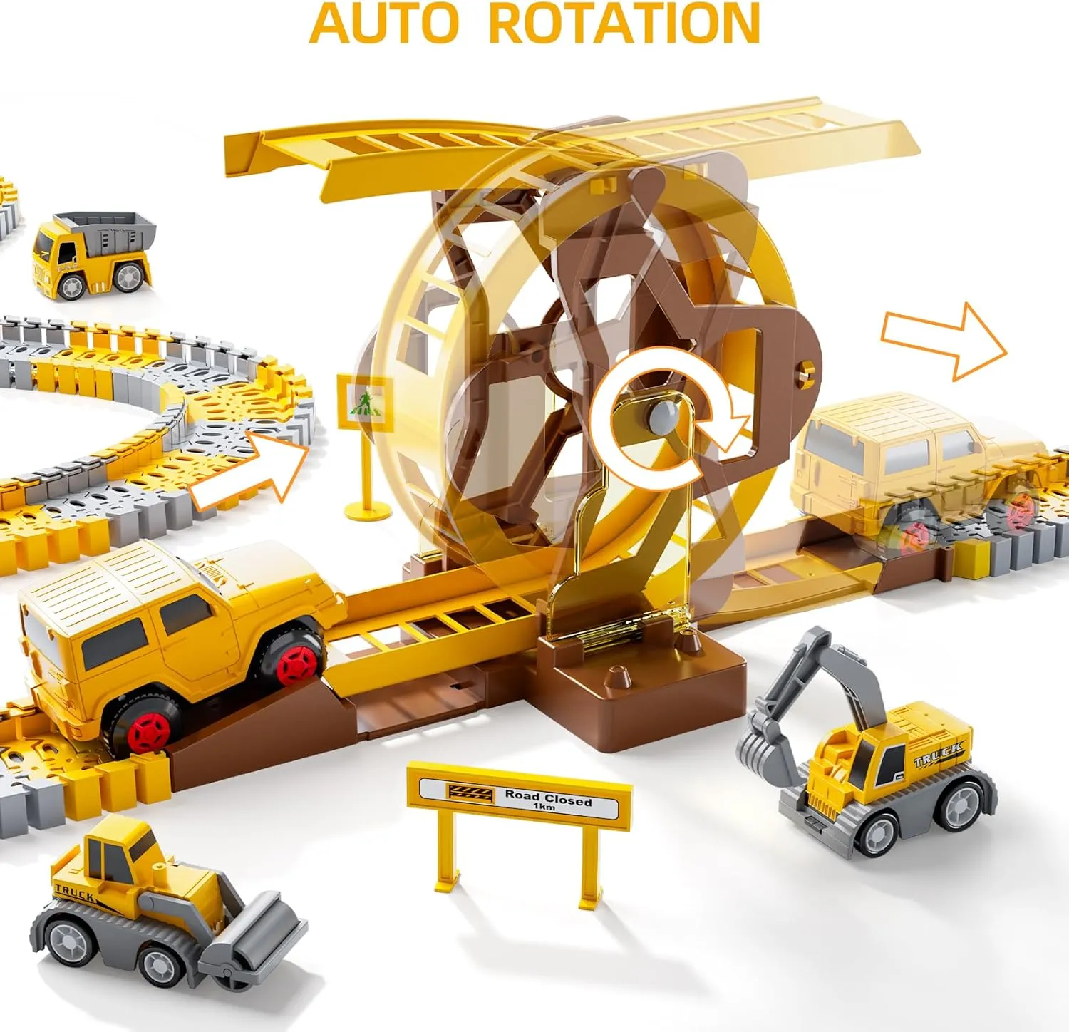 iHaHa 299 PCS Construction Race Tracks Boys Toys, 6 PCS Engineering Cars and Flexible Race Track Playset Create A Engineering Road Gifts Toys for 3 4 5 6 Year Old Boys Kids