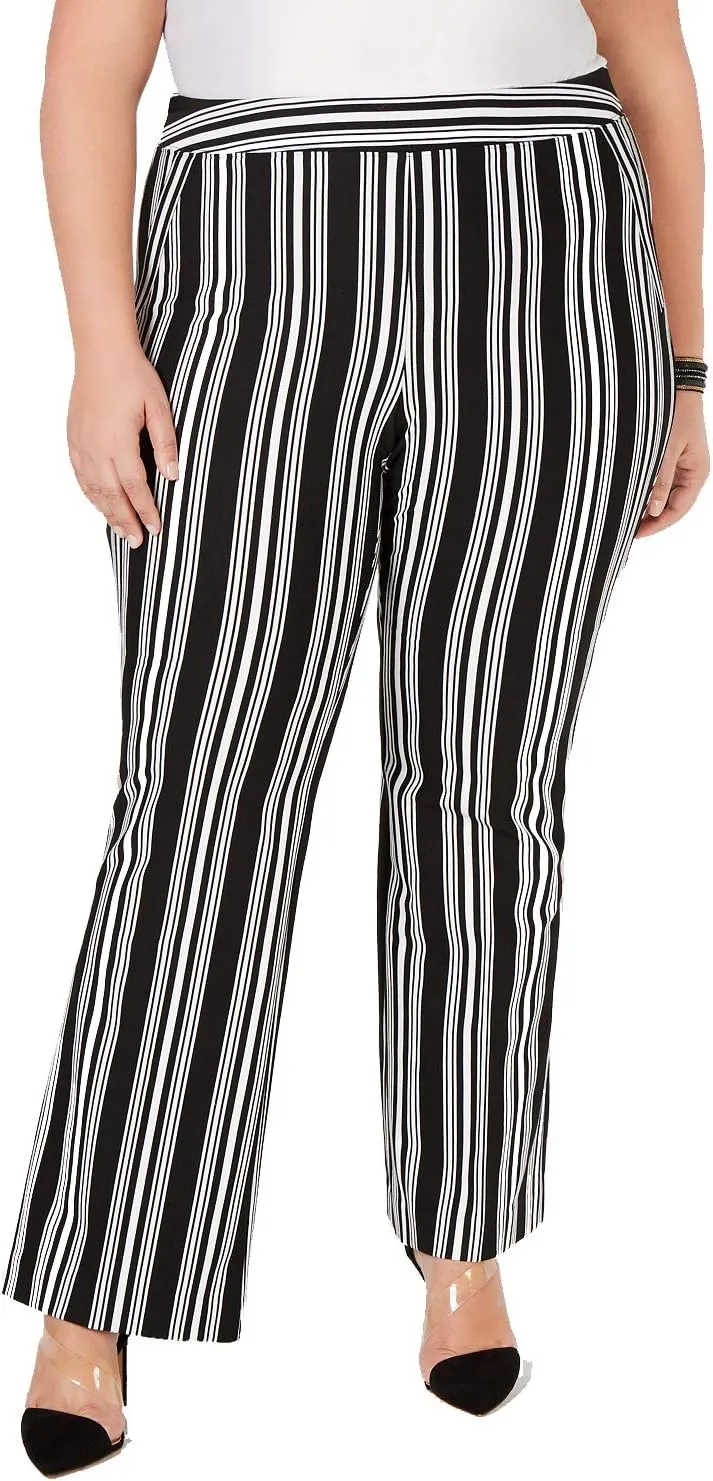 INC Women's Plus Striped Boot Cut Ponte Pants Stretch Black 14W