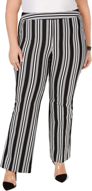 INC Women's Plus Striped Boot Cut Ponte Pants Stretch Black 14W
