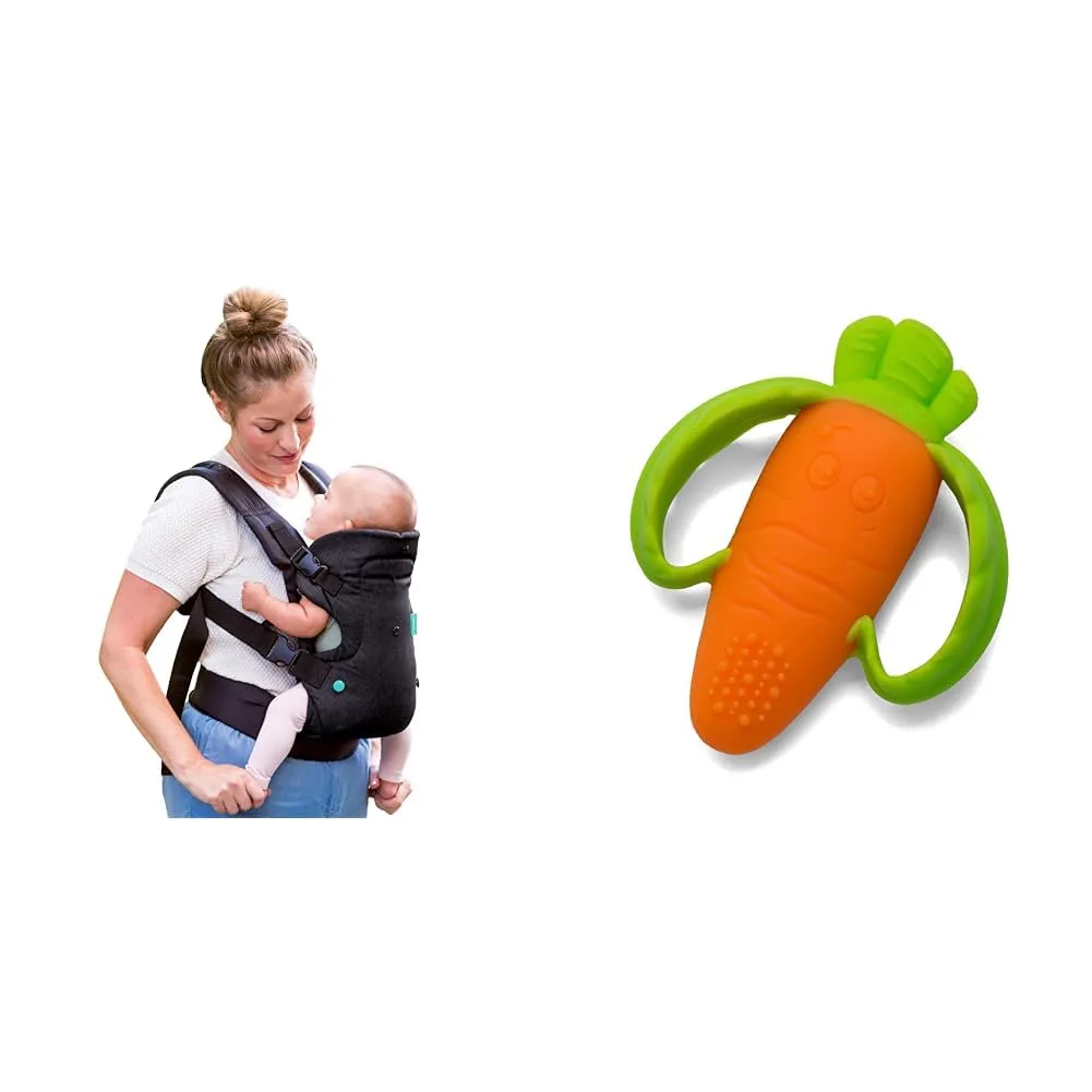 Infantino Flip 4-in-1 Carrier for 8-32lb Babies and Lil' Nibbles Orange Carrot BPA-Free Silicone Teether for 0  Months