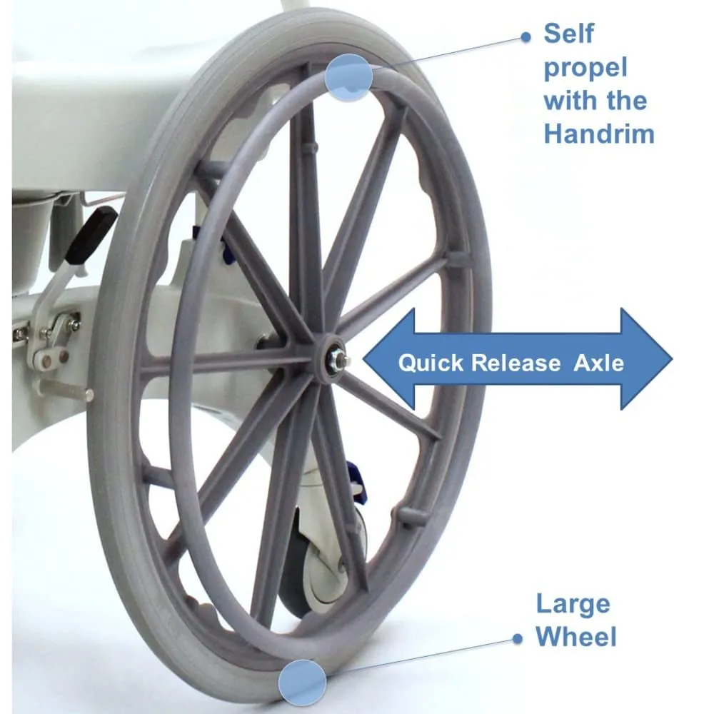 Invacare OCEANERGOSP Aquatec Ocean Ergo Rolling Shower Wheelchair with Self-Propelled Wheel and Commode