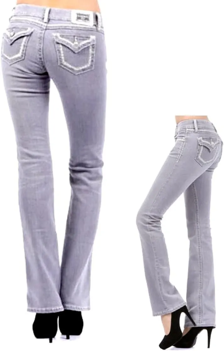 Jack David U-Cute Sweet Look Clash Jeans Women's Rhinestone Dark Wash Mid Rise Boot Cut/Skinny Denim Jean