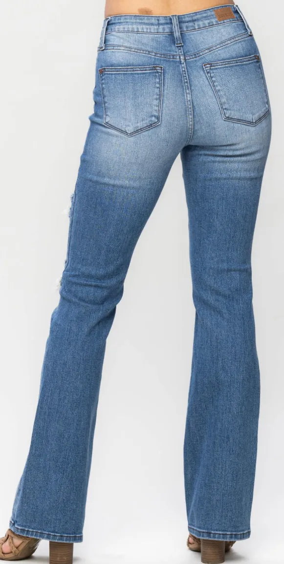 Judy Blue Livin' in Plaid Patch Mid Rise Boot Cut Jean