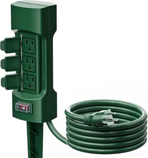 K KASONIC Outdoor Power Stake, Kasonic 6-Outlet 9 ft Extension Cord Power Strip, Double Sided with Weatherproof Safety Flip Covers, ETL Certified Multi-Outlets (Outdoor)