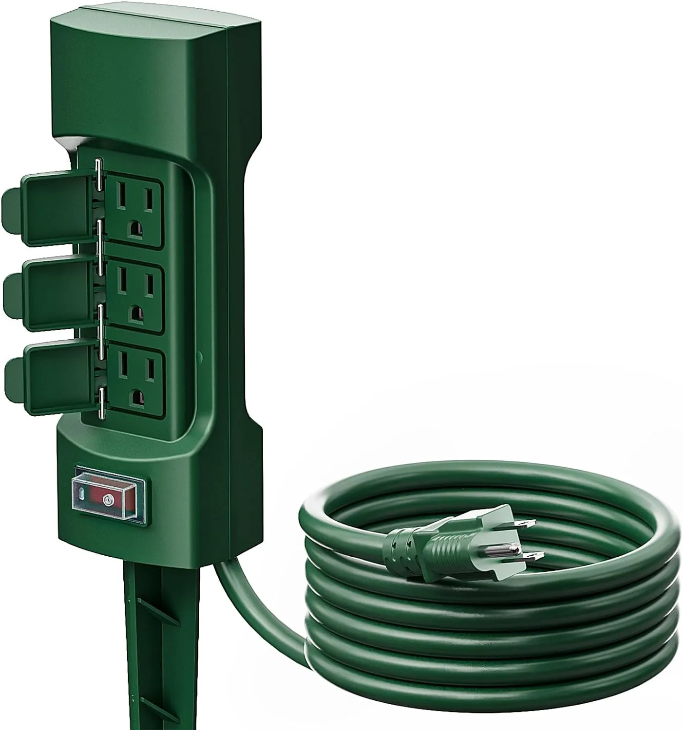 K KASONIC Outdoor Power Stake, Kasonic 6-Outlet 9 ft Extension Cord Power Strip, Double Sided with Weatherproof Safety Flip Covers, ETL Certified Multi-Outlets (Outdoor)