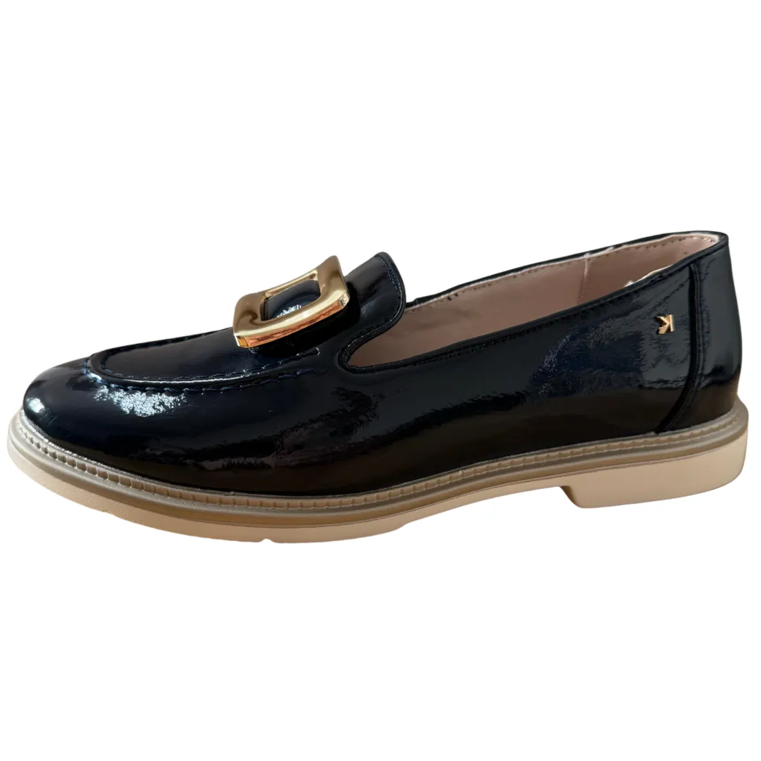 Kate Appleby Navy Patent Loafer with Gold Detail