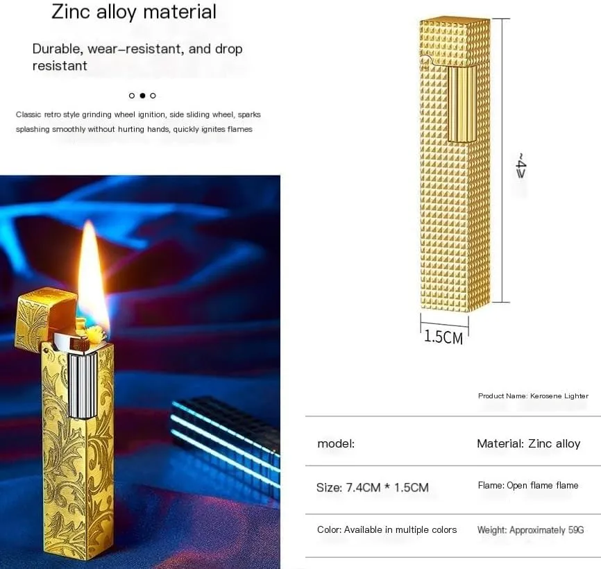 Kerosene Lighter Cigarette Lighters Comes with Presentation Box， Flint ，Lighter Accessories ，Clamshell Gold Soft Flame for Collection-Decorative-Gift(Gold)