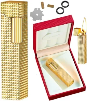 Kerosene Lighter Cigarette Lighters Comes with Presentation Box， Flint ，Lighter Accessories ，Clamshell Gold Soft Flame for Collection-Decorative-Gift(Gold)