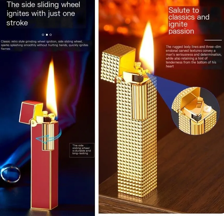 Kerosene Lighter Cigarette Lighters Comes with Presentation Box， Flint ，Lighter Accessories ，Clamshell Gold Soft Flame for Collection-Decorative-Gift(Gold)