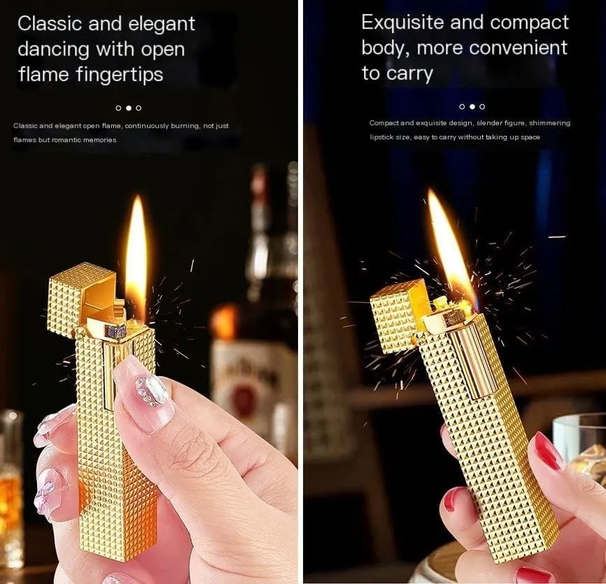 Kerosene Lighter Cigarette Lighters Comes with Presentation Box， Flint ，Lighter Accessories ，Clamshell Gold Soft Flame for Collection-Decorative-Gift(Gold)