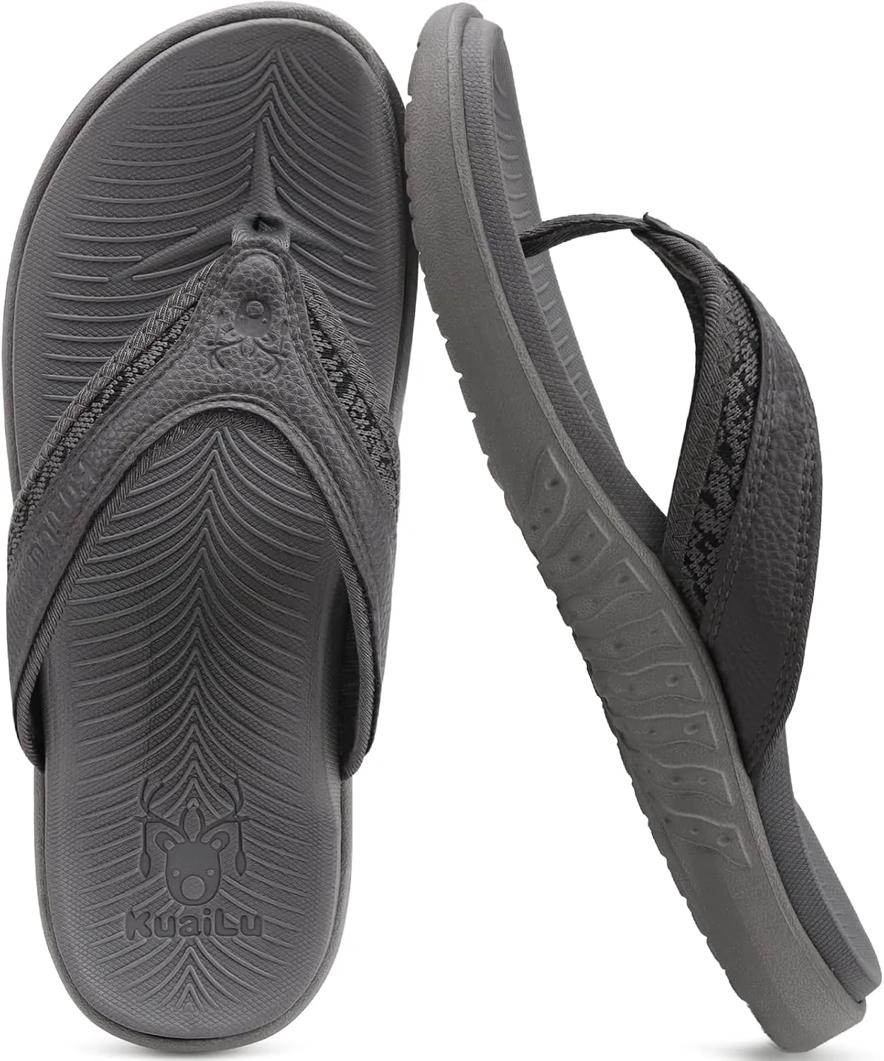 KuaiLu Mens Sport Flip Flops Comfort Orthotic Thong Sandals with Plantar Fasciitis Arch Support Outdoor Summer Beach Size 7~15
