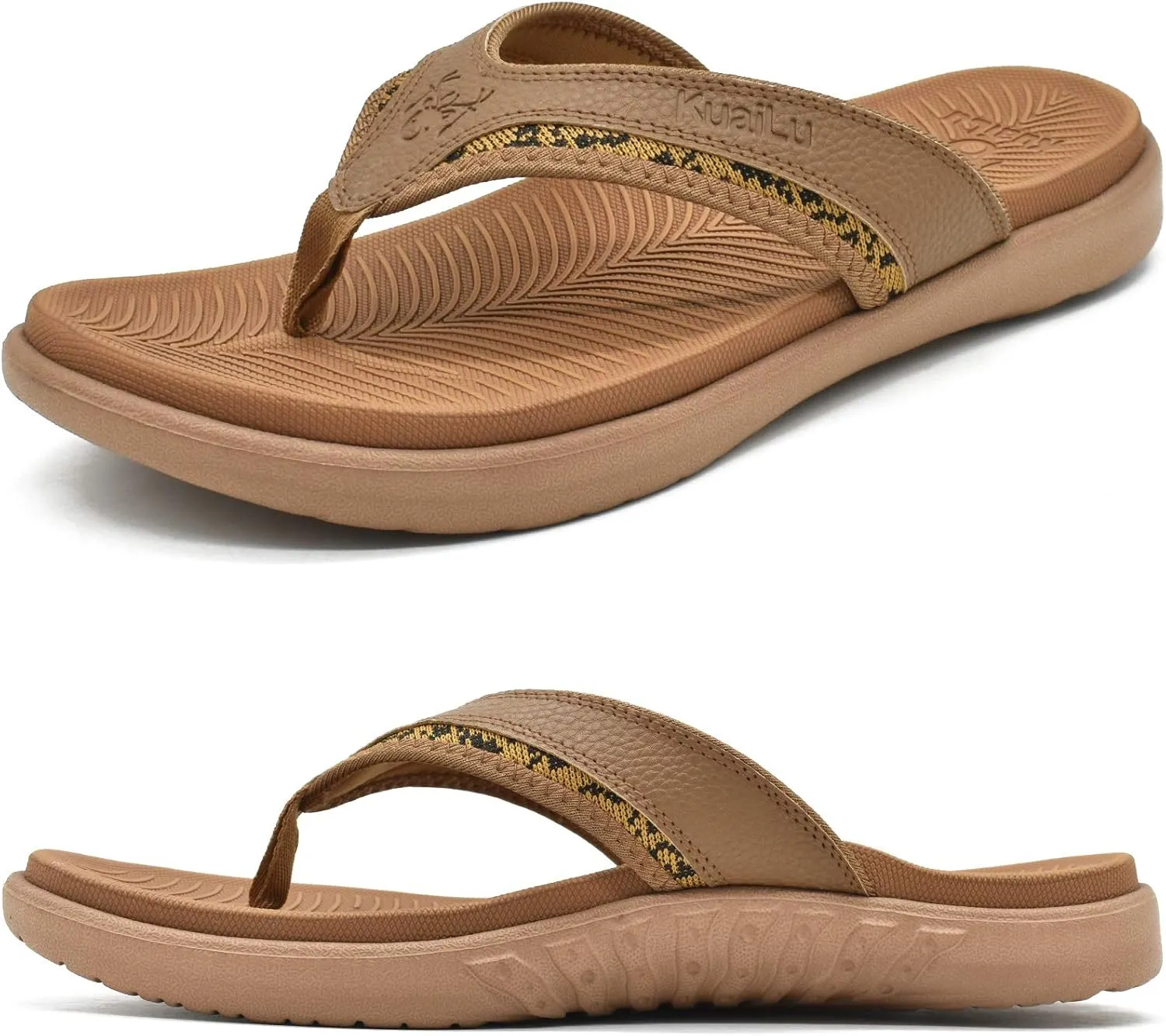 KuaiLu Mens Sport Flip Flops Comfort Orthotic Thong Sandals with Plantar Fasciitis Arch Support Outdoor Summer Beach Size 7~15