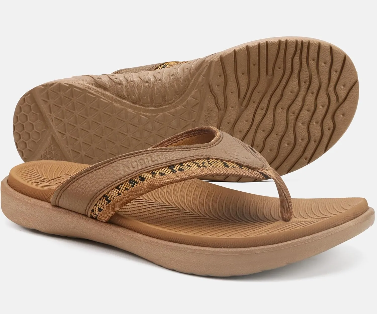 KuaiLu Mens Sport Flip Flops Comfort Orthotic Thong Sandals with Plantar Fasciitis Arch Support Outdoor Summer Beach Size 7~15
