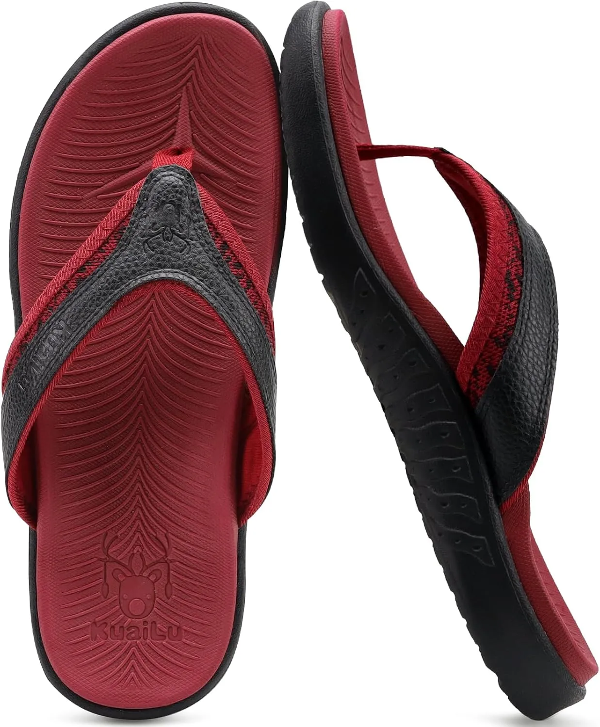 KuaiLu Mens Sport Flip Flops Comfort Orthotic Thong Sandals with Plantar Fasciitis Arch Support Outdoor Summer Beach Size 7~15