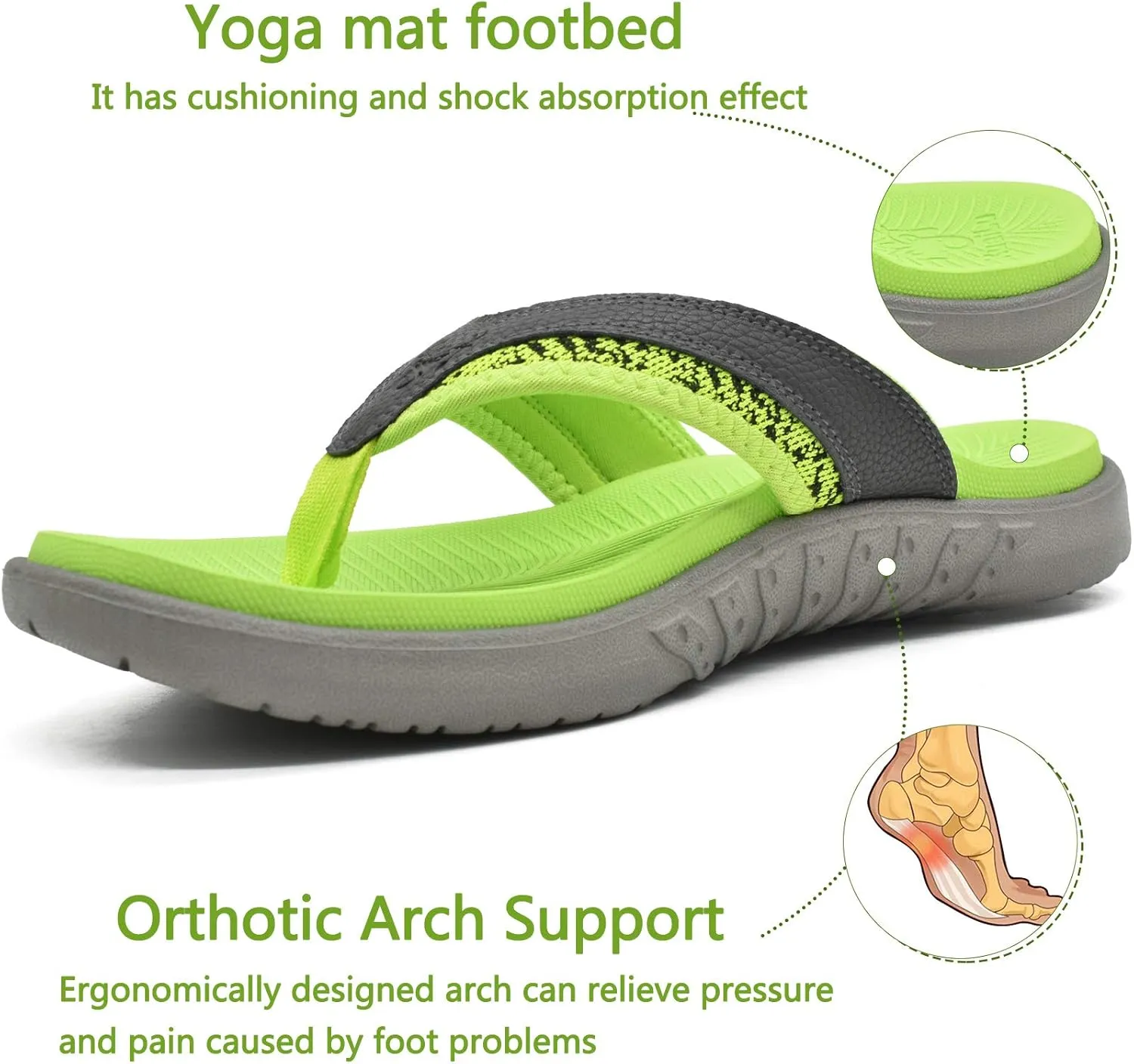 KuaiLu Mens Sport Flip Flops Comfort Orthotic Thong Sandals with Plantar Fasciitis Arch Support Outdoor Summer Beach Size 7~15
