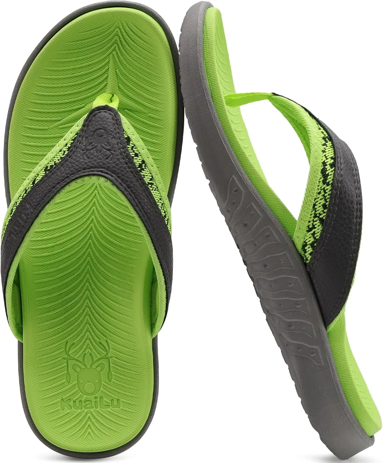 KuaiLu Mens Sport Flip Flops Comfort Orthotic Thong Sandals with Plantar Fasciitis Arch Support Outdoor Summer Beach Size 7~15