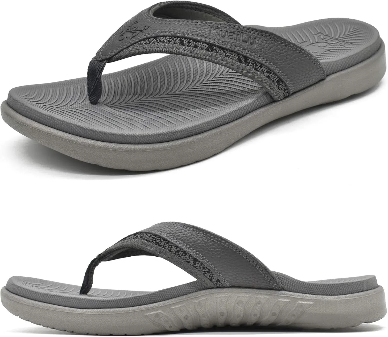 KuaiLu Mens Sport Flip Flops Comfort Orthotic Thong Sandals with Plantar Fasciitis Arch Support Outdoor Summer Beach Size 7~15