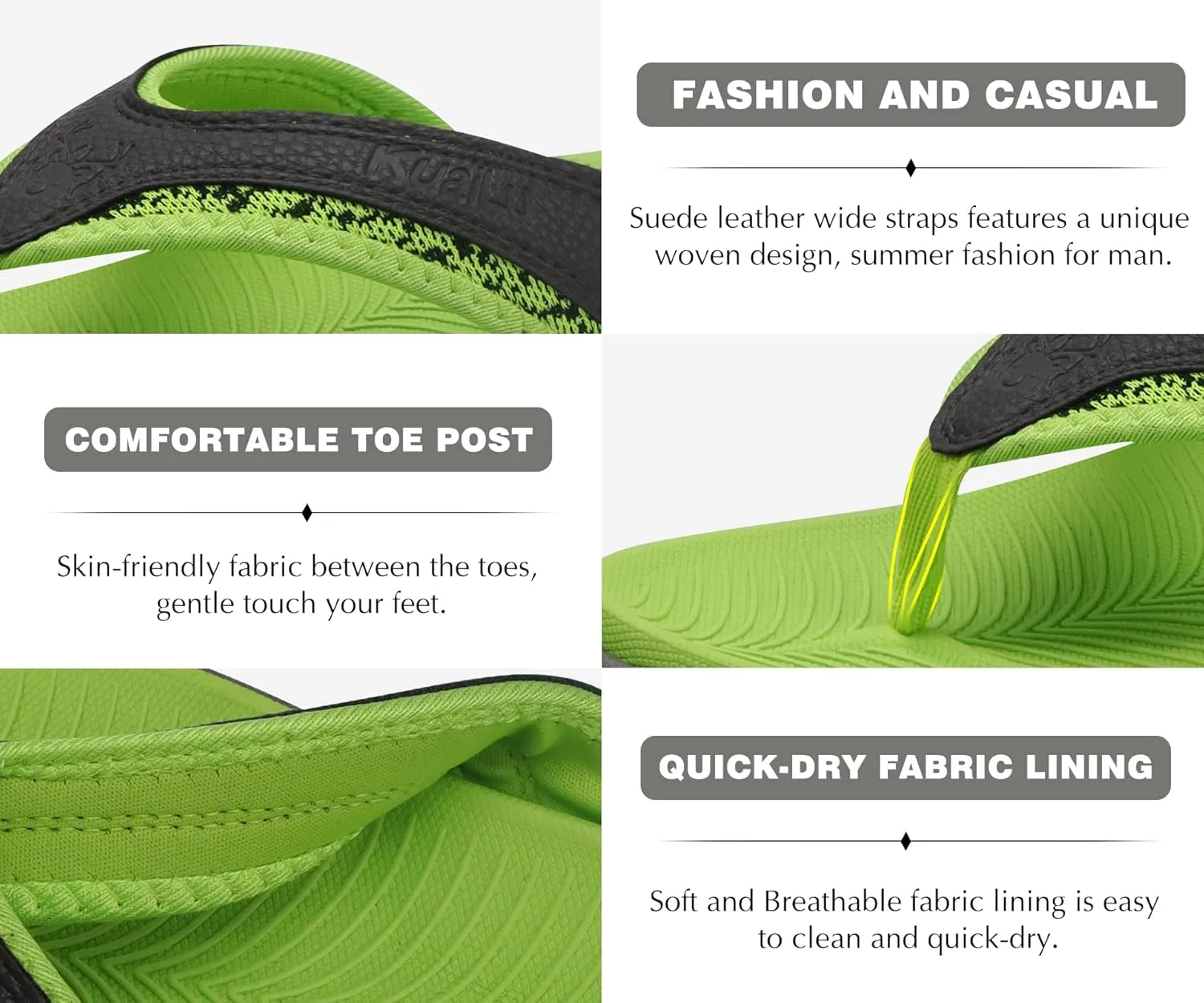 KuaiLu Mens Sport Flip Flops Comfort Orthotic Thong Sandals with Plantar Fasciitis Arch Support Outdoor Summer Beach Size 7~15